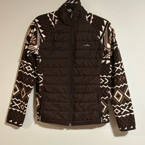Ralph Lauren L-RL Lauren Active Aztec Print Fleece Jacket Women’s Medium Brown - Picture 1 of 10